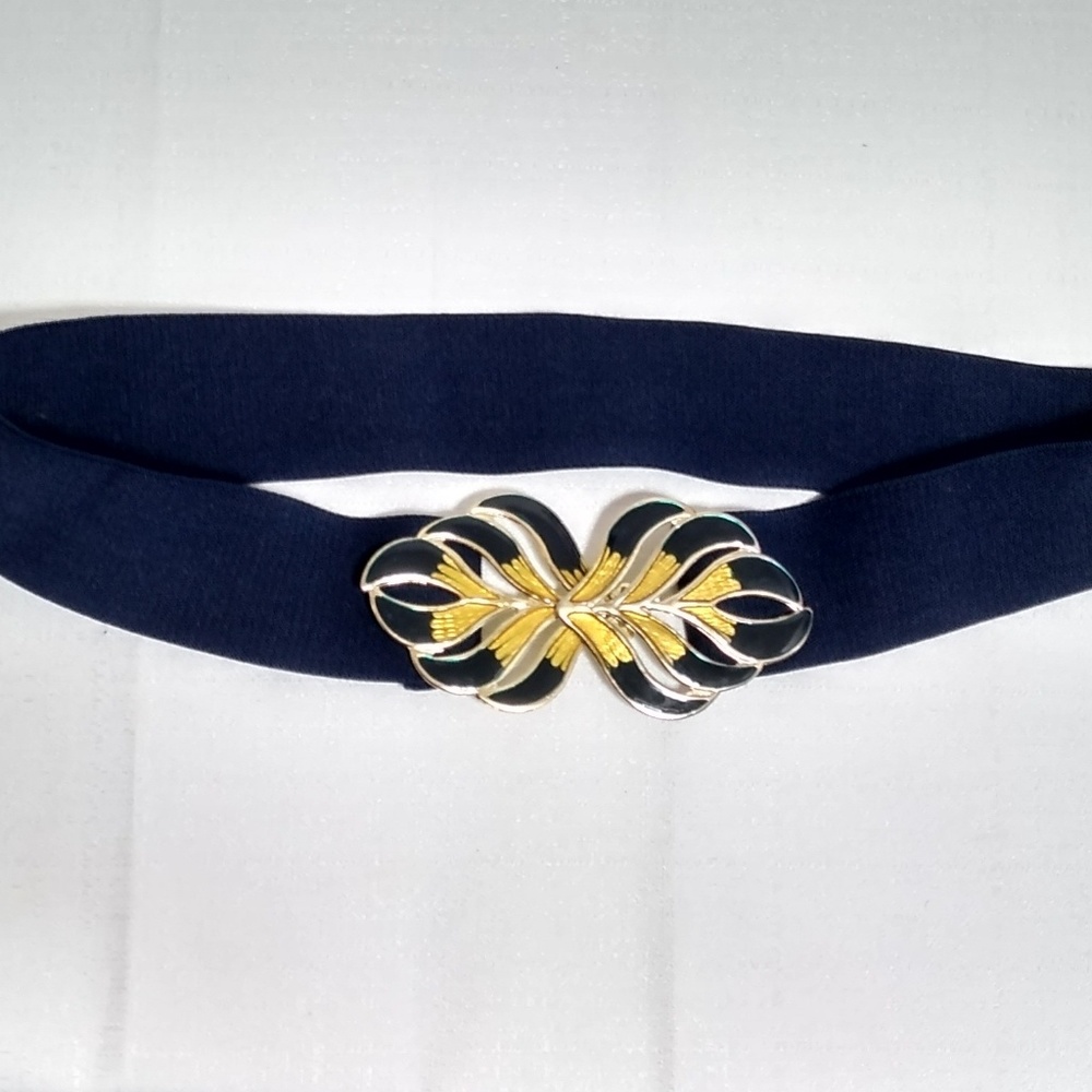 Vintage Dark Navy blue floral Stretch belt